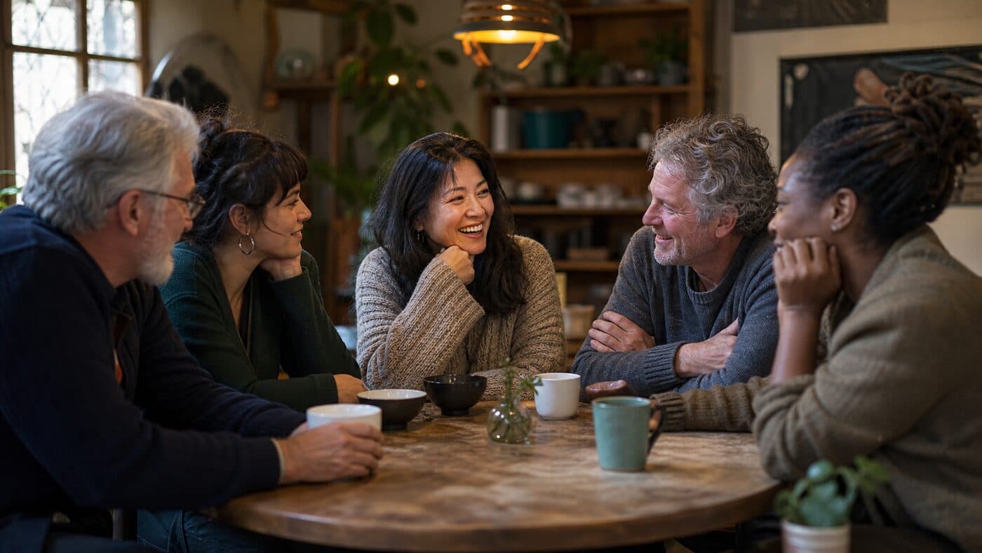 A group of all ages connecting at a 5 Degrees event