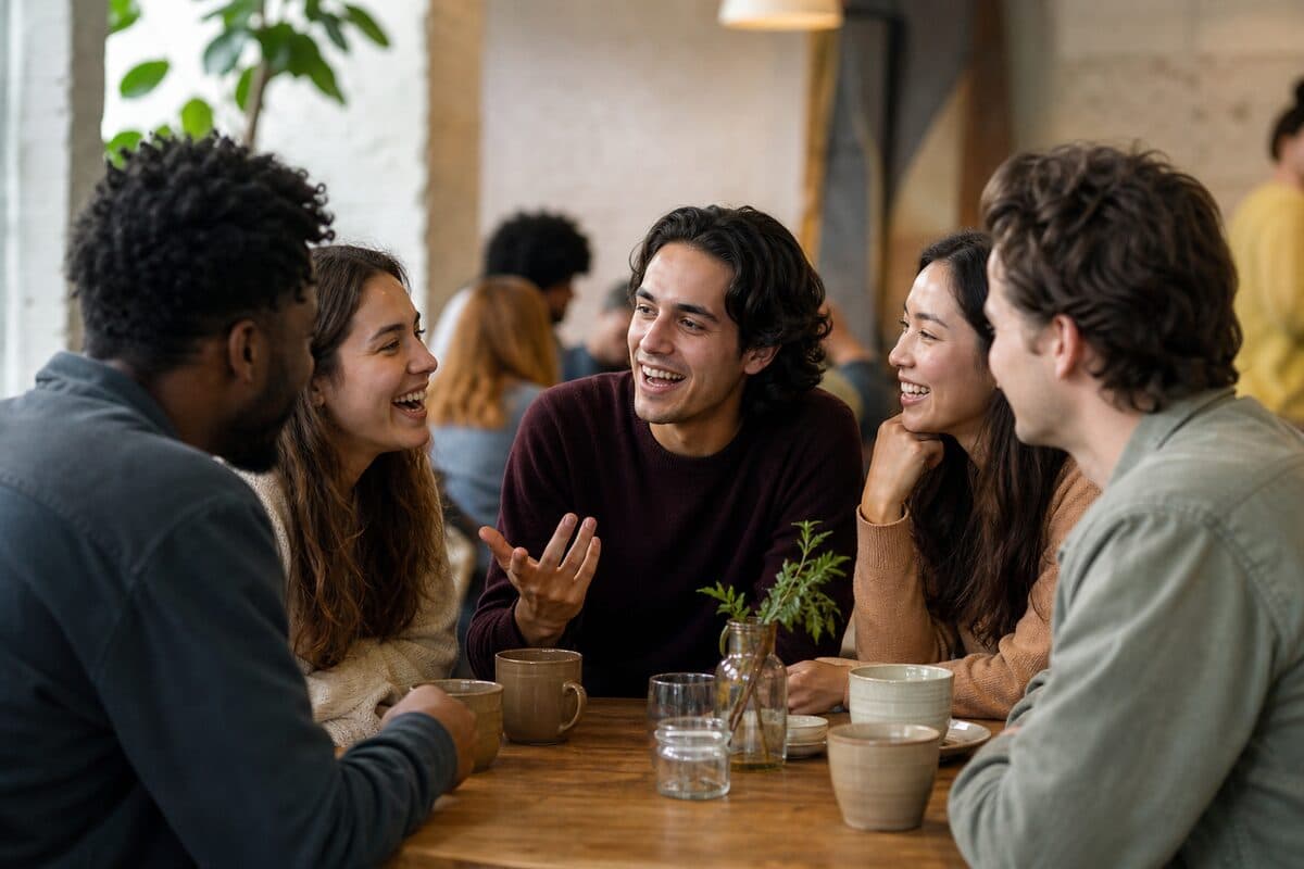 Young adults connecting at a 5 Degrees event